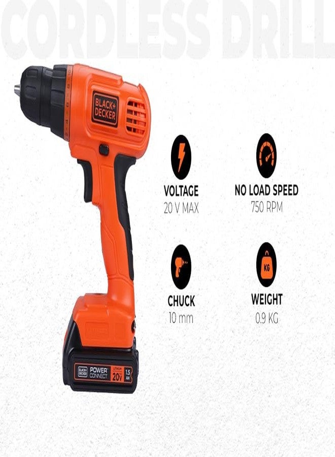 BLACK+DECKER BDCD120VA-IN 20V Li ion Cordless MAX Drill/Driver & Home Tool Kit, 10mm chuck size, 34 Piece set, Orange, 1 year warranty - Image 2